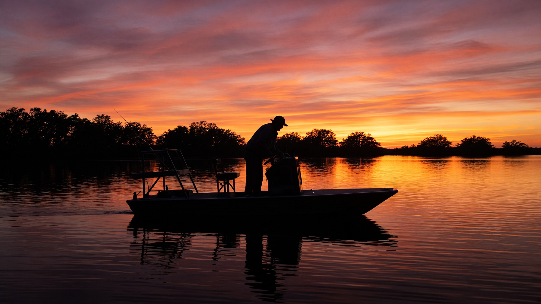 A Tampa Bay skiff at sunset